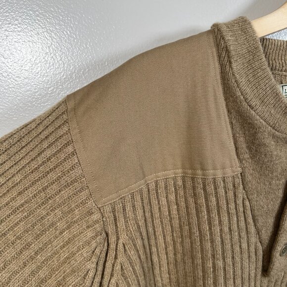 L.L. Bean Commando Merino Wool Sweater Size XL Henley Elbow Patches Brown - Picture 4 of 9